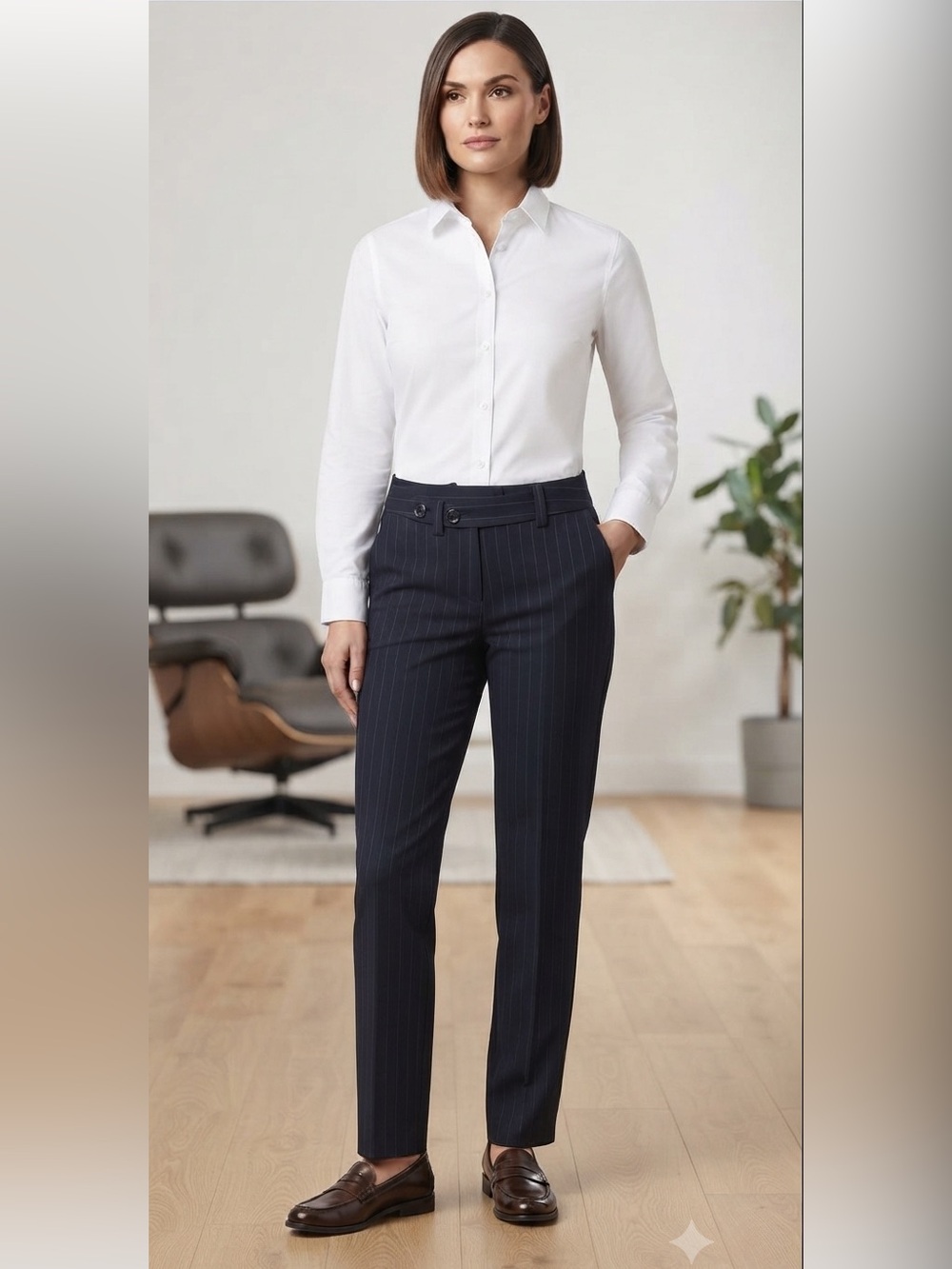Ben Sherman Navy Pinstripe Trousers says medium more on size 4
